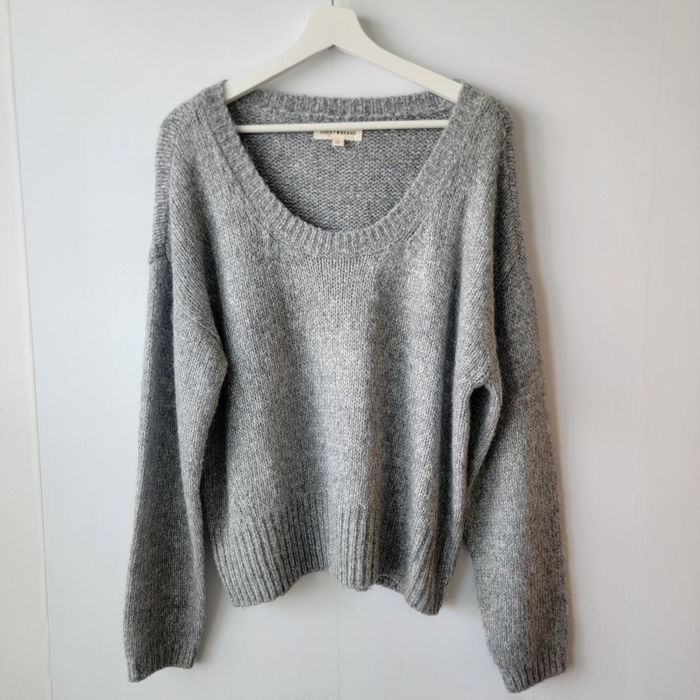 Lucky brand  women's  pullover sweater sz L scoop neck ribbed hem Dolman Sleeve
